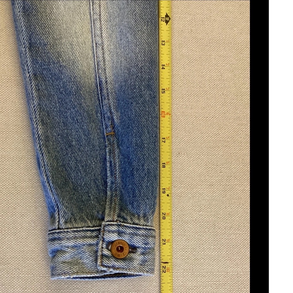 NSF Womens Blue Ombre Distressed Denim Trucker Jacket Made in USA Small Faded - Picture 11 of 11
